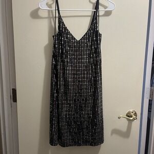Women's NWT Sparkle Holiday New Year's Eve Slip Dress Size S Black Gold Sparkle